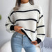 Color-White-Autumn Winter Casual Striped Lantern Sleeve Half Turtleneck Knitted Sweater Women Clothing-Fancey Boutique