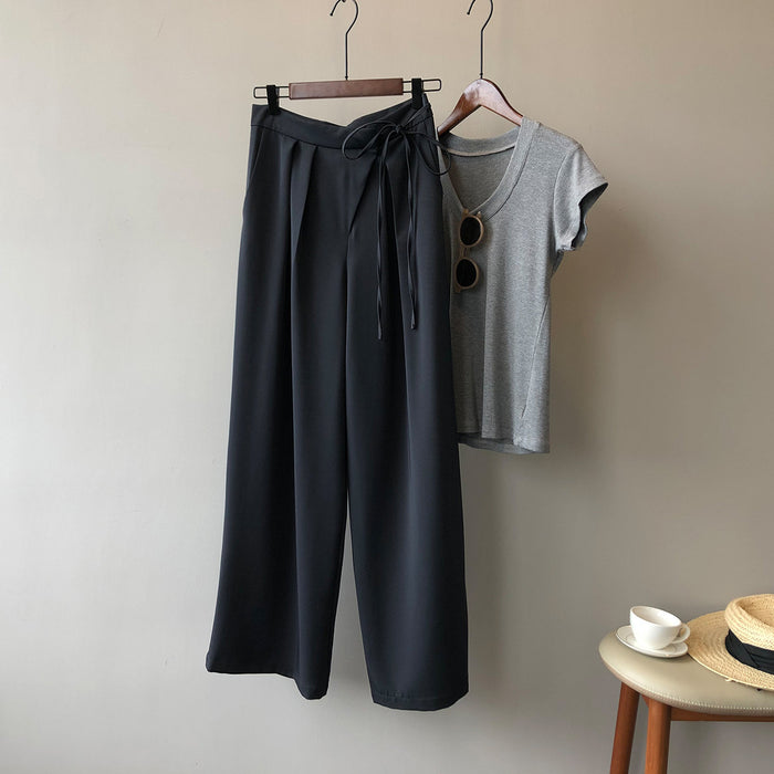 Color-Dark Grey-Work Pant Women Autumn Niche High Waist With Straps Drape Casual Straight Leg Wide Leg Pants-Fancey Boutique