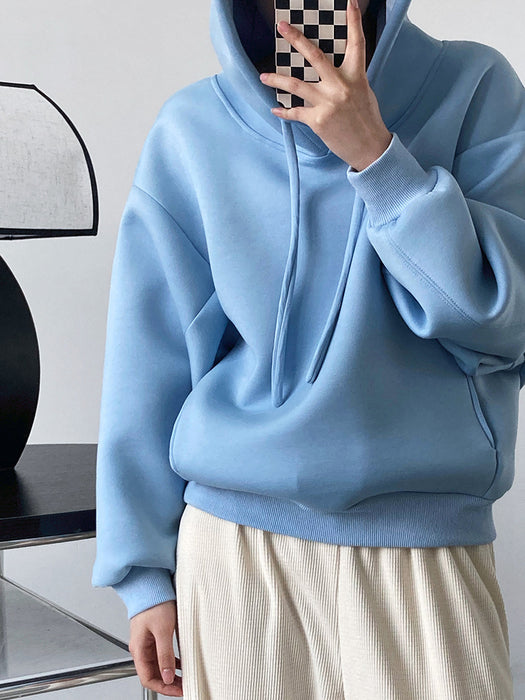 Color-Baby Blue-Spring Loose Profile Memory Cotton Sweater Women Korean Sense of Design Air Cotton Hooded Top-Fancey Boutique