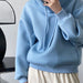 Color-Baby Blue-Spring Loose Profile Memory Cotton Sweater Women Korean Sense of Design Air Cotton Hooded Top-Fancey Boutique