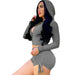 Color-Gray-Women Clothing Waffle Seersucker Yoga Sports Long Sleeve Hoodie Two Piece Set-Fancey Boutique