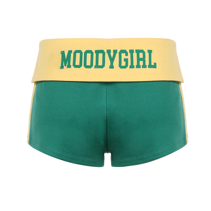 Color-Green-Letters Multicolor Printing Wide Waist Head Casual Cool Sports Shorts Niche Sexy Women Clothing-Fancey Boutique