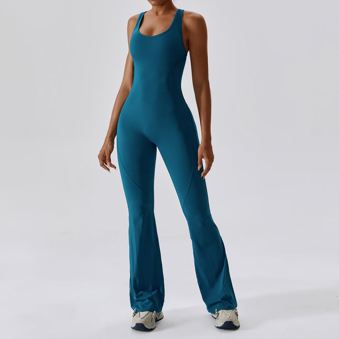 Color-Deep Sea Blue-Quick Drying Skinny Yoga Clothes Dance Sports Workout Clothes Hip Lift Belly Shaping Micro Pull Yoga Jumpsuit-Fancey Boutique
