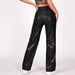 Women Pants High Waist Trousers Button Faux Leather Pocket Straight Leather Pants Autumn Winter-Fancey Boutique