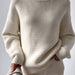 Round Neck Knitted Sweater Autumn Winter Simple Graceful Lazy Pullover White Round Neck Sweater-White-Fancey Boutique