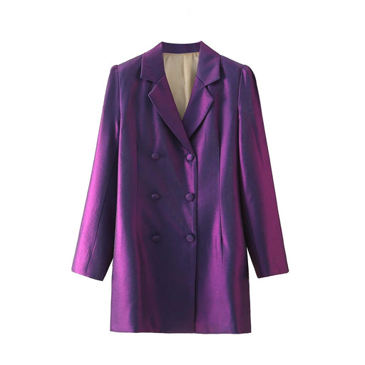Color-Purple-French Retro Autumn Winter Women Clothing Slimming Fashionable Purple Double Breasted Blazer-Fancey Boutique