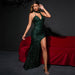 Color-blackish green-Halter Cut out Backless Sequin Sheath A line High Waist Women Dress-Fancey Boutique