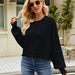 Color-Black Pullover-Women Clothing Autumn Winter Loose Cropped Pullover Sweater Long Sleeve round Neck Sweater-Fancey Boutique