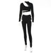 Color-Black-Winter Sexy Hollow Out Cutout Long Sleeves Cropped Two-Piece Set Casual Set Women-Fancey Boutique