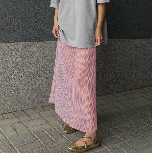 Color-Pink-Women Clothing See through Sexy Pleated Skirt-Fancey Boutique