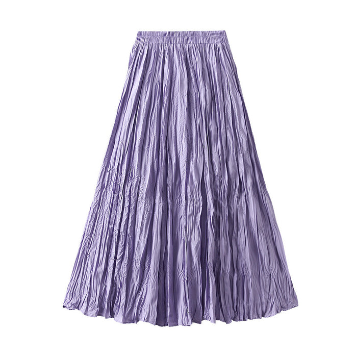 Color-Purple-Light Luxury Streamer Pleated Skirt Women Spring Autumn Swing Slimming Pleated A Line Skirt-Fancey Boutique