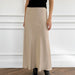 Imitation Acetate Satin Khaki A Swing High Waist Casual Skirt Autumn Long Skirt for Women-Khaki-Fancey Boutique