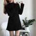 Long Sleeve Skinny Knit Dress Women Half Turtleneck Base Narrow Solid Color Short Temperamental Fall Winter Sweater Dress-Black-Fancey Boutique