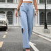 Women Clothing Retro Tattered Jeans Women High Waist Denim Wide Leg Baggy Pants-Light Blue-Fancey Boutique
