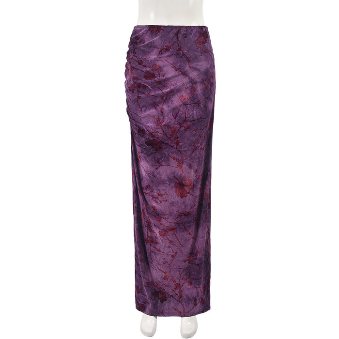 Sexy Summer Women Knitted Street Sexy Flocking Floral Sheath Skirt for Women-Purple-Fancey Boutique