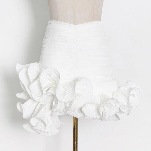 Color-White-Niche Design Pettiskirt Milky White Package Hip With A Zipper Wooden Ear Short Stitching Skirt Women-Fancey Boutique