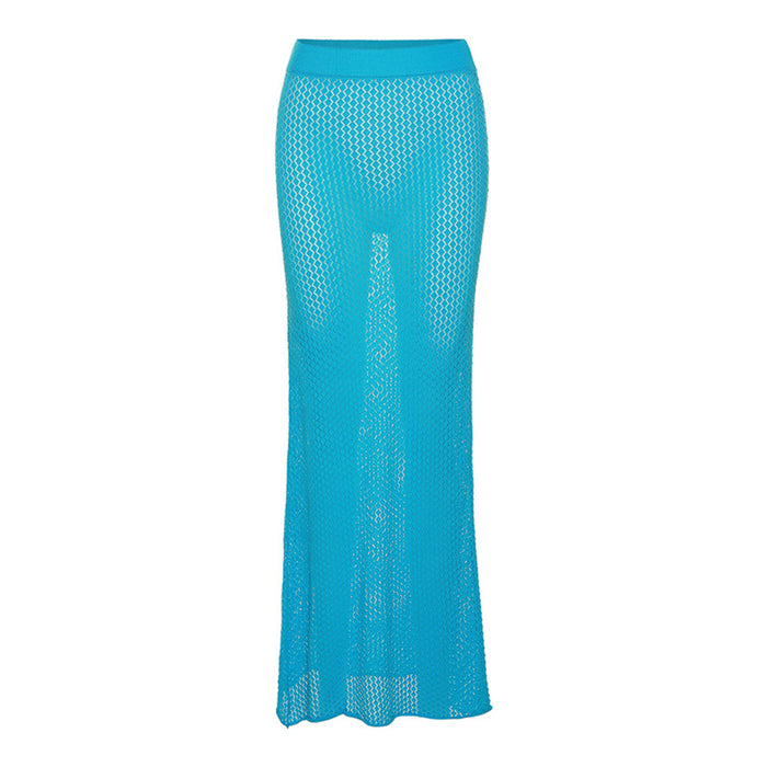 Color-Light Blue Skirt-Summer Women Solid Color Slim Fit Cropped Long Sleeve T-shirt High Waist Skirt-Fancey Boutique