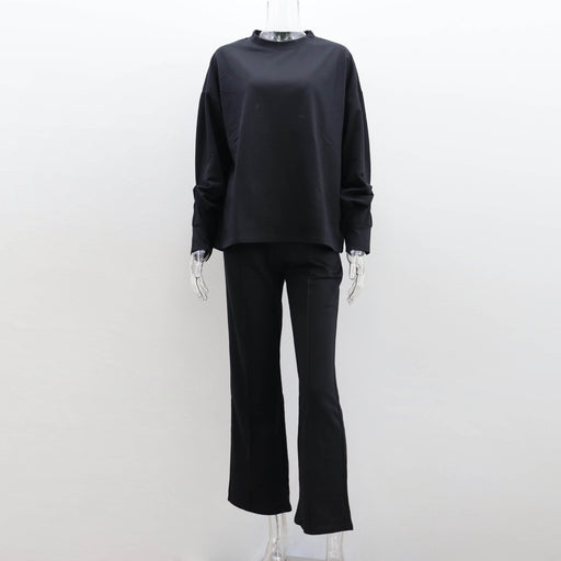 Color-Black-Autumn Winter round Neck Sweater Top Casual Trousers Two-Piece Set Women Clothes Sweater Suit Basic-Fancey Boutique