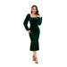 Color-blackish green-Velvet Elegant Square Cut Collar Design Hem Waist Slimming Sheath Dress-Fancey Boutique