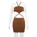 Fall Women Clothing Inner Match Hollow Out Cutout Vest Sheath Dress-Brown-Fancey Boutique