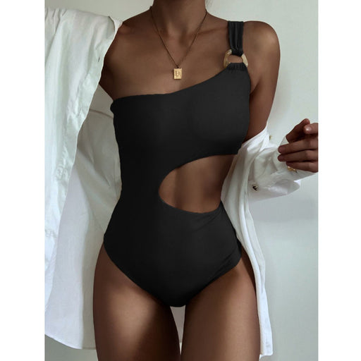 Solid Color One-piece Swimsuit Women Sexy Waist Hollow-out Swimsuit One-shoulder Two-color Swimsuit-Fancey Boutique