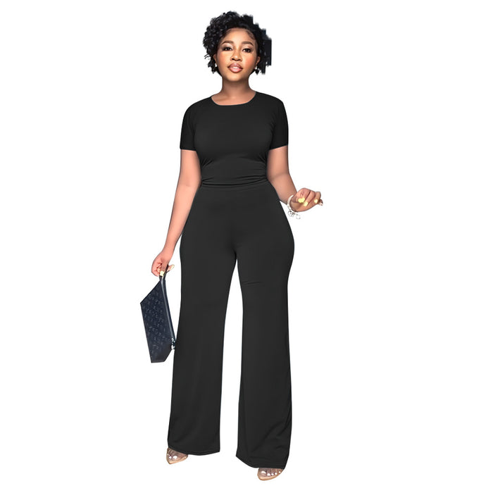 Color-Black-Solid Color Casual Top Pants Women Two Piece Suit-Fancey Boutique