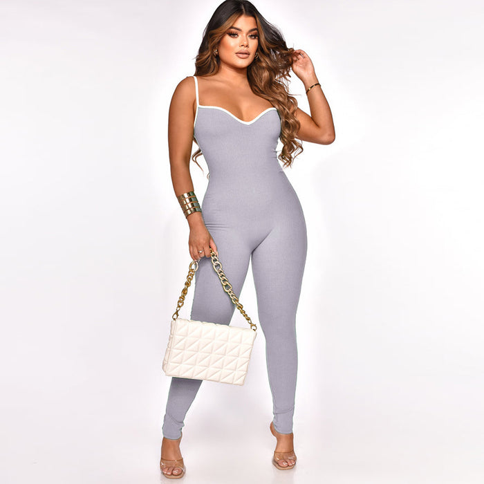 Color-Purple-Sports Women Wear Multi Color Edge Sexy Suspender Trousers Jumpsuit Summer-Fancey Boutique