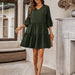 Color-Dark Green-Spring Summer Casual Women Clothing V neck Solid Color Loose Dress-Fancey Boutique