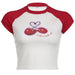 Street Cherry Print Raglan Sleeve Short Slim Fit T shirt Sexy Cool Colorful Love All Match Top-White-Fancey Boutique