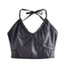 Color-Black-Trendy Sleeveless Zipper Faux Leather Faux Leather Bandeau Sling Top-Fancey Boutique