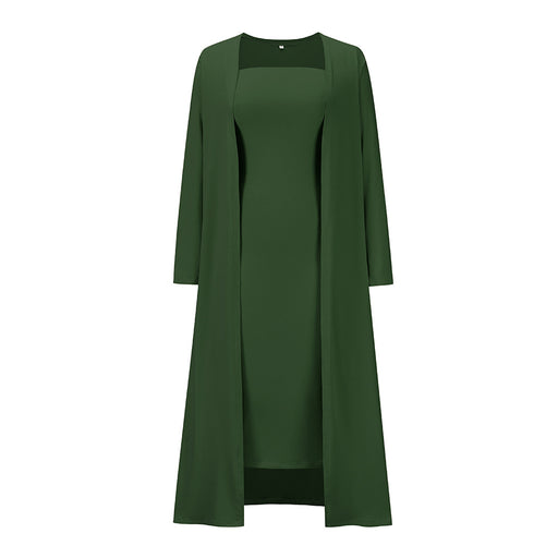 Color-Green-Autumn Winter Casual Two-Piece Suit Long-Sleeved Knitted Top Tube Top Dress Women-Fancey Boutique