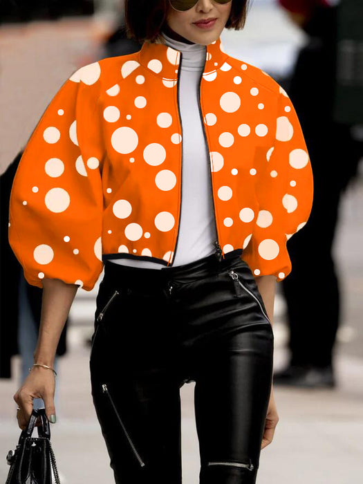 Color-Orange-Autumn Winter Personalized Trendy Polka Dot Short Small Jacket Coat for Women-Fancey Boutique