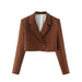 Color-Brown-Retro Brown Short Blazer Women Spring Autumn Cool Loose YILI Oblique Buckle Small Top-Fancey Boutique