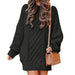 Color-Black-Round Neck Long Sleeve Twisted Knitted Thick Needle Pullover Mid Length Sweater Women Dress-Fancey Boutique