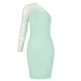 Color-Light Green-Dress Bandage Simple Sexy One Shoulder Mesh Stitched Backless Slim Dress Women-Fancey Boutique