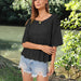 Color-Black-Spring Summer Round Neck Pullover Hollow Out Cutout Short Sleeve Casual Women Knitwear-Fancey Boutique