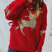 Color-Red-Autumn Winter Christmas Sweater Ribbon Gold Thread Jacquard Deer Round Neck Thickened Knitted Pullover-Fancey Boutique