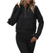 Color-Black-Ladies Half Zip Pullover Sweatshirt Short Chic Sweatshirt-Fancey Boutique