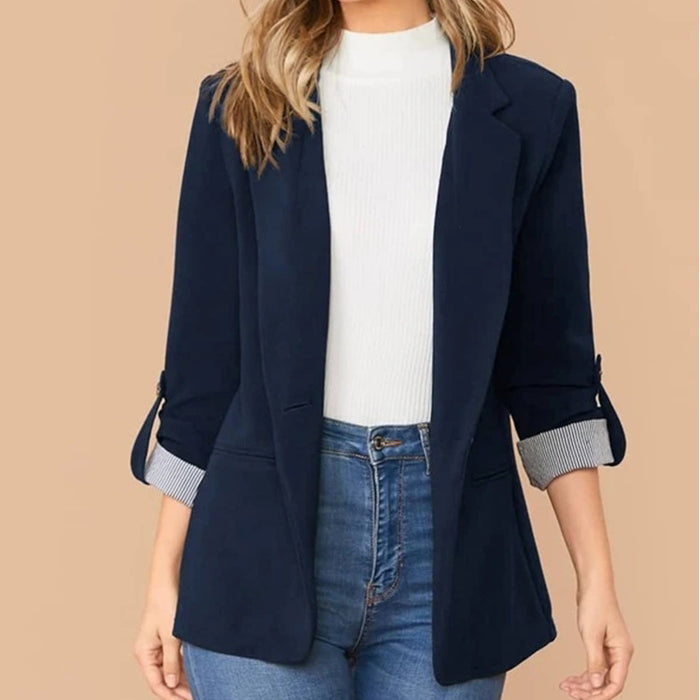 Color-Purplish blue-Fall Winter Stitching Collared Slim Fit Graceful Blazer Outerwear-Fancey Boutique