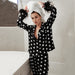 Color-Black-Summer Feather French Comfortable Women Pajamas Ostrich Feather Printed Spot Black Home Wear Can Be Worn outside-Fancey Boutique