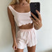 Color-Pink-Summer Casual Women Suit Solid Color Hollow Out Cutout Design Sling Pajamas Home Wear-Fancey Boutique