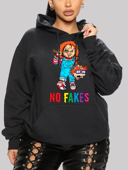 Color-Black-Hooded Sweater Autumn Winter Horror Cartoon Printing Hooded Casual Loose Fitting Casual Pullover-Fancey Boutique