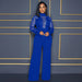 Color-Blue-Party Turtleneck Sequin Lace Sheer Long Sleeve Top Loose Jumpsuit Women-Fancey Boutique