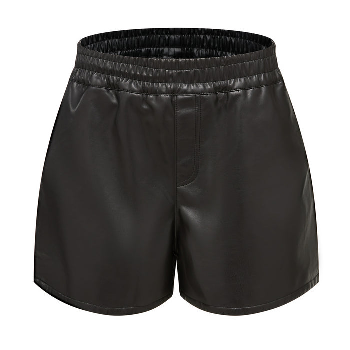 Color-Black-Women Simple Faux Leather Shorts Casual Loose Shorts Bottoms-Fancey Boutique