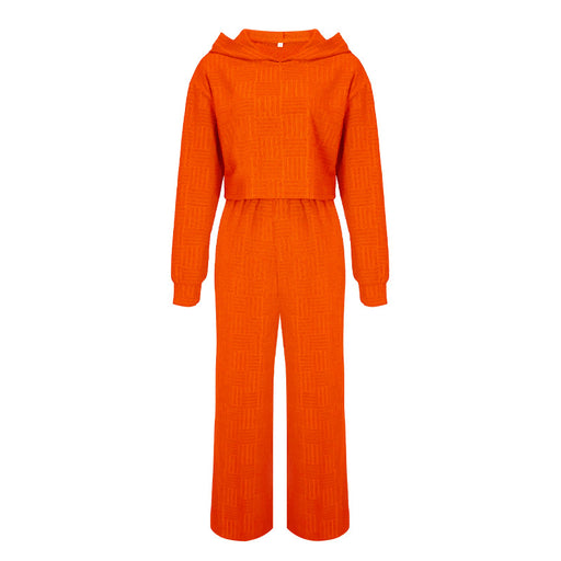 Color-Orange-Sweater Suit Women Autumn Winter Casual Long Sleeve Hooded Sweater Wide Leg Pants Two Piece Suit-Fancey Boutique