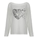 Crossbody Heart Letter Graphic Print Loose Fitting Lightweight Thin Micro Transparent Top Sexy All Matching Street Cool Long Sleeve T shirt-White-Fancey Boutique