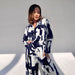 Autumn Satin Printed Cardigan Women Home Loose Casual Long Sleeves Trousers Pajamas Two Piece Set-Multi-Fancey Boutique