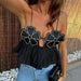 Color-Black-Autumn Winter Sexy Deep V Plunge neck Rhinestone Floral Camisole-Fancey Boutique