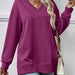 Color-Purple-Autumn Winter Women Clothing Sweater Solid Color V Neck Split Front Short Back Long Blouse-Fancey Boutique