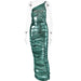 Color-Green-Metallic Coated Fabric Sexy Sling Diagonal Collar Sling Backless Sheath Slim Knitted Coated Dress-Fancey Boutique